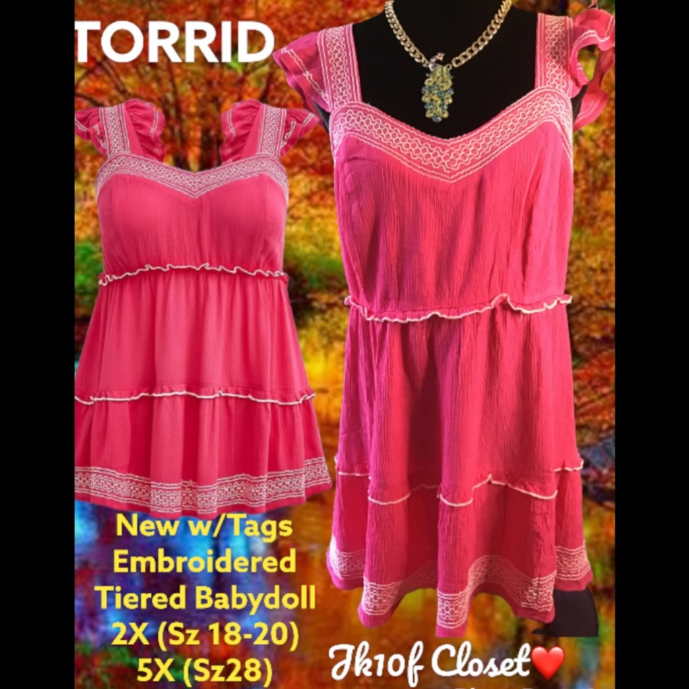 LOWEST 🌺 NWT TORRID 2X PINK EMBROIDERED BABY DOLL TOP